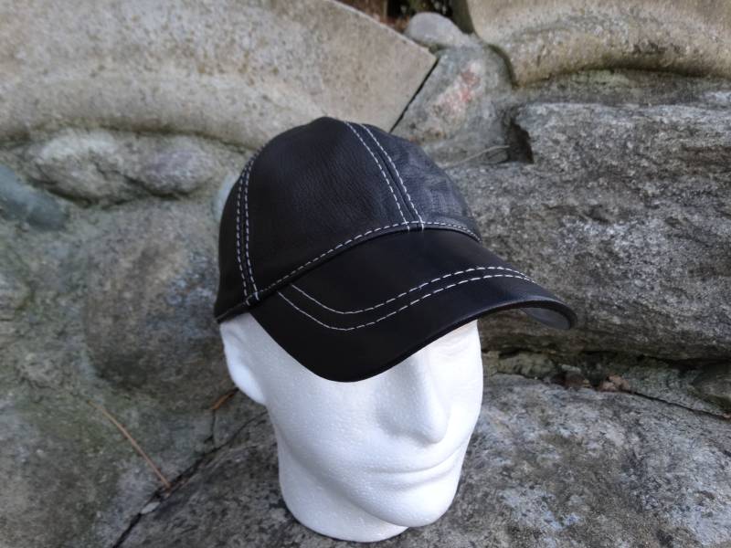 Wunderschöne 100% Leder Echt Schwarz Baseballkappe Herren Hut Größen S, M, L, Xl von WOOL2bear