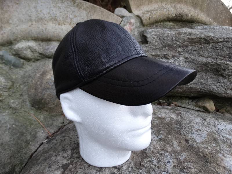 Wunderschöne 100% Leder Echt Schwarz Baseballkappe Herren Hut Größen S, M, L, Xl von WOOL2bear