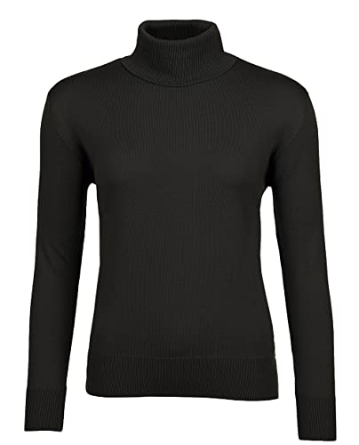 WOOLIFE Damen Fein-Strick Rollkragen-Pullover, Rollkragenpullover aus Merinowolle, Business Pullover Steh-Kragen Pulli, Lange Ärmel, Schwarz/L von WOOLIFE