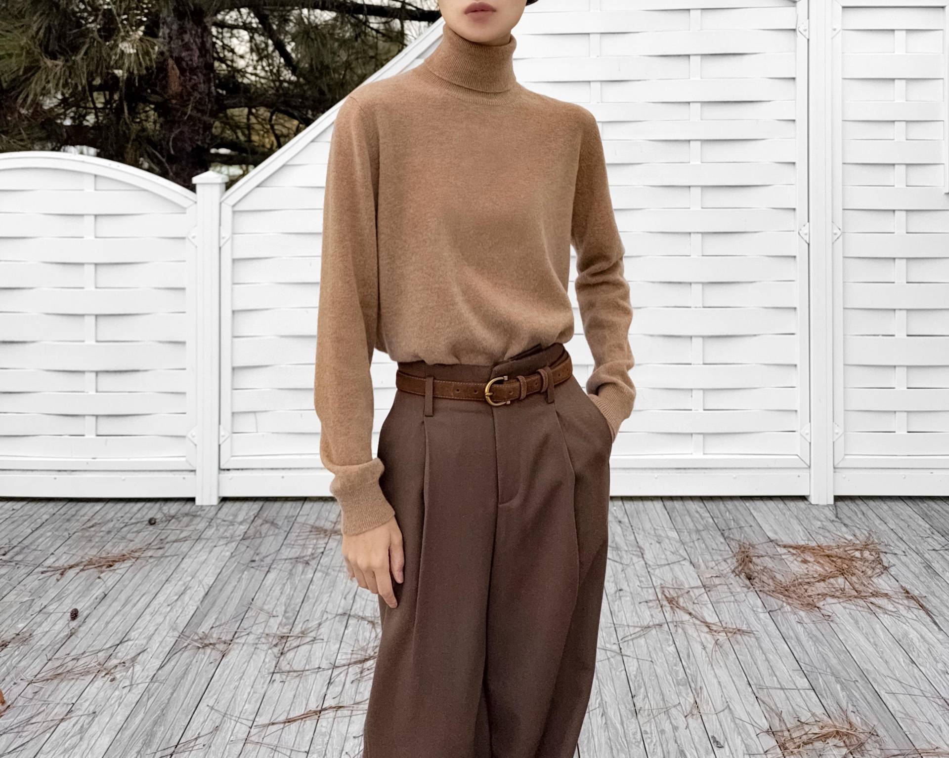 Camel Kaschmir Wolle Basic Rollkragenpullover Pullover, Regular Fit Damen High Neck Pullover Rollkragen von WOOLWHITE