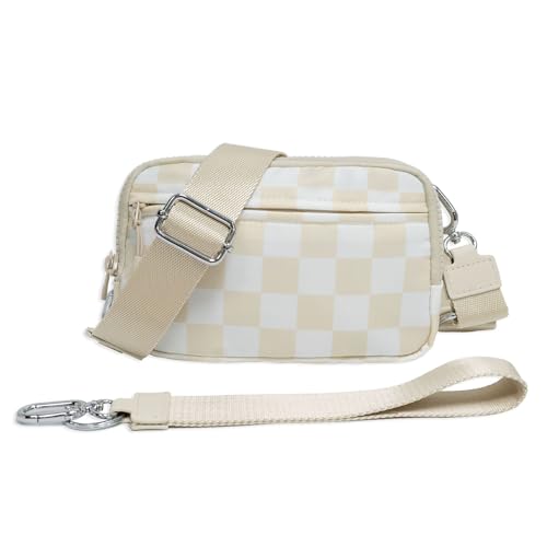 WOOMADA Checkerboard Wristlet Wallets for Women, Elfenbeinfarbenes Schachbrett von WOOMADA