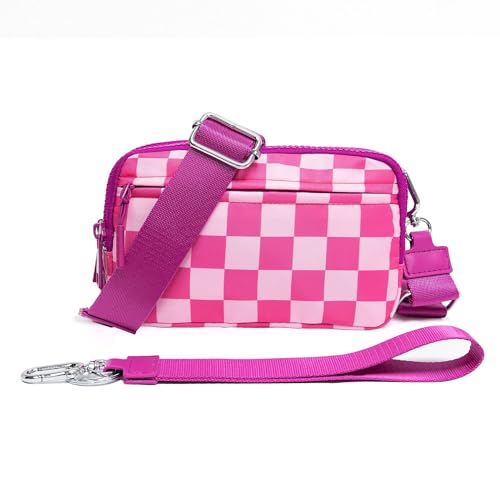 WOOMADA Checkerboard Wristlet Wallets for Women, Magenta Checkerboard von WOOMADA