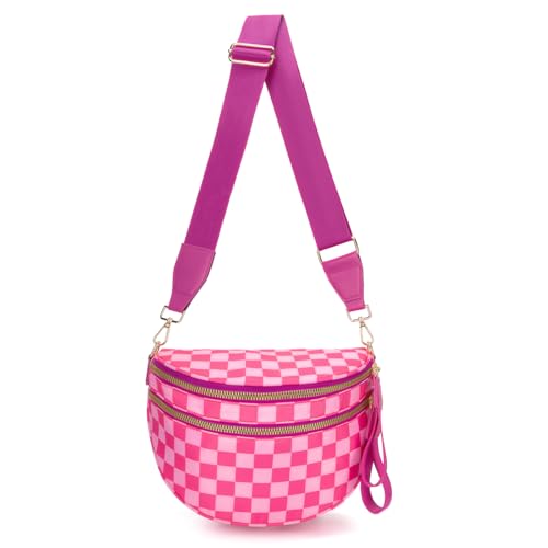 WOOMADA Karierte Umhängetasche, Bauchtasche, stilvolle Gürteltasche, Geldbörse, Hot Pink Checkerboard von WOOMADA