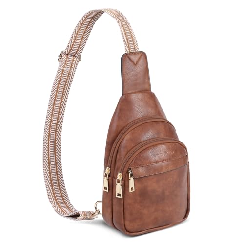 WOOMADA Kleine Schultertasche, Umhängetasche, veganes Leder, Bauchtaschen für Damen und Damen, modische Brusttasche für Reisen, Rotbraun, Classic von WOOMADA