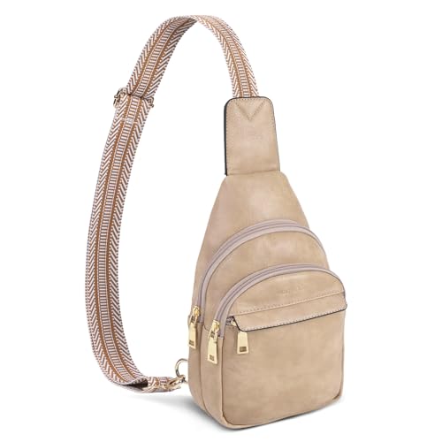 WOOMADA Kleine Schultertasche, Umhängetasche, veganes Leder, Bauchtaschen für Damen und Damen, modische Brusttasche für Reisen, Stil 2-Weizen von WOOMADA