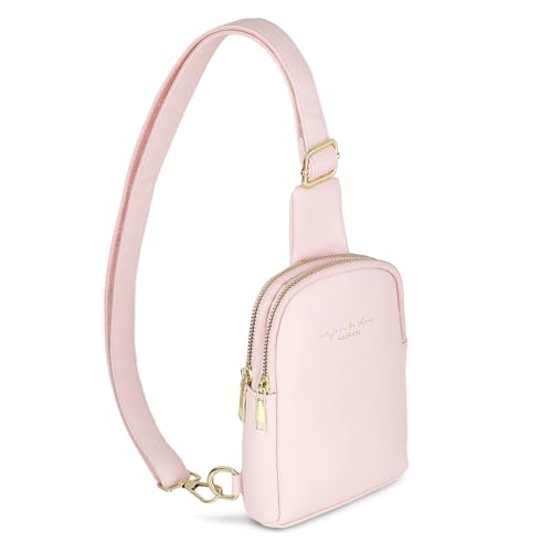 WOOMADA Kleine Schultertasche Crossbody Veganes Leder Bauchtaschen für Frauen Frauen Modische Brusttasche für Reisen, Style 1-pink, Stilvoll von WOOMADA