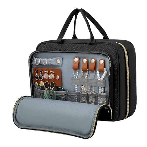 WOOMADA Kulturbeutel mit Haken zum Aufhängen, Reise-Kulturbeutel, große Reise-Make-up-Tasche, Kosmetik-Organizer für Pinsel-Set, Shampoo, Behälter in voller Größe für Frauen und Mädchen, Schwarz3, von WOOMADA