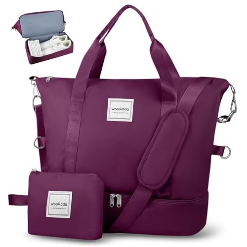 WOOMADA Weekender Bag für Damen, Reisetaschen mit Schuhfach & Nasstasche, persönliche Gegenstände Tasche für Fluggesellschaften, Violett (2) von WOOMADA