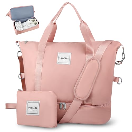 Woomada Wochenendtasche für Damen, vielseitige Reisetasche mit Schuhfach und Nasstasche, idealer persönlicher Artikel für Fluggesellschaften, Pink von WOOMADA