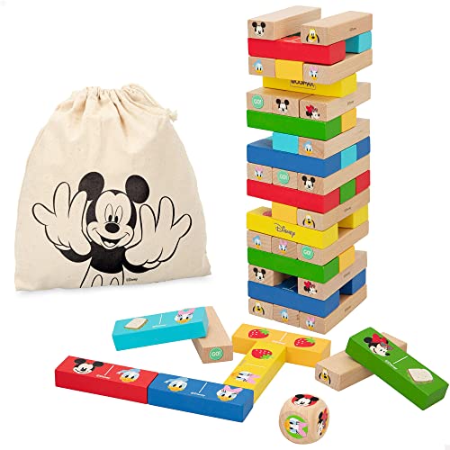 WOOMAX 48731 Disney 48731-Woomax-Disney Turmblöcke Holz/Domino C/Tasche 36 m+, bunt, normal von WOOMAX