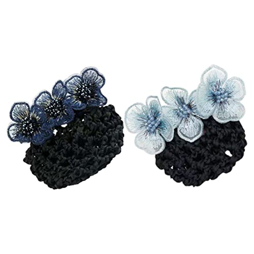 2 x Kopfbedeckungen, Blumen-Haar-Accessoires, Schleife, Dutt, Blume, Haarnetz, Haarnetz, Haarschmuck für Mädchen, Frauen, Haarnetze, Fliege, Temperamentstoff von WOONEKY