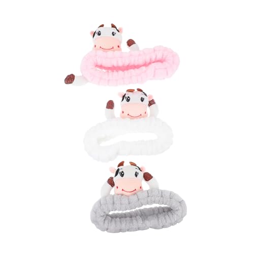 WOONEKY 3er-set Haargummis Aus Flanell Mit Cartoon-kuh- Weich Und Bequem Für Make-up Und Freizeitkleidung von WOONEKY