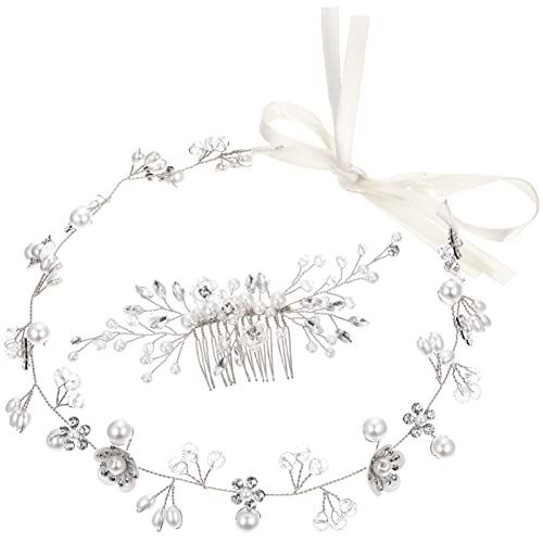 WOONEKY 1 Satz Braut Haarschmuck Set Stilvolles Blumenhaarband und Haarkamm für Damen Hochzeits Accessoire für Hochzeiten Tanzpartys und Festliche Anlässe von WOONEKY
