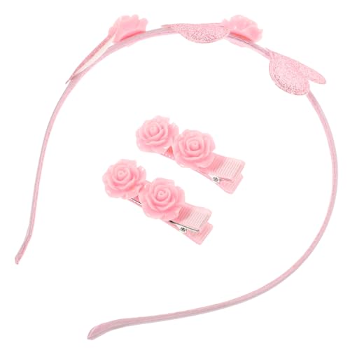 WOONEKY 1 Satz Liebe Stirnband Kinderkleider Für Hochzeiten Blumenmädchen-kopfschmuck Herz Haarspange Haarschmuck Für Kinder Kinderkostüme Europäisch Und Amerikanisch Rosa Harz Einstellen von WOONEKY