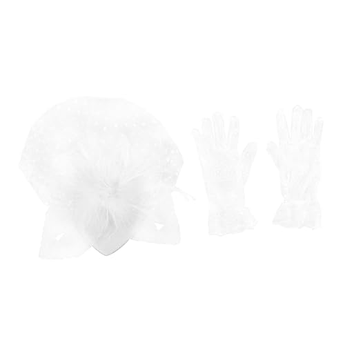 WOONEKY Brautkopfschmuck Damen-schleierhut Retro-gazehut -kopfschmuck-set Netzgarn-hut Handschuh-set Kopfschmuck-handschuh Für Formelle Anlässe von WOONEKY
