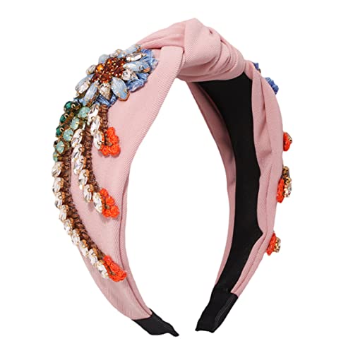 WOONEKY Retro Strass Haarreif Für Mädchen Stilvolles Stickerei Design Rosa Haarschmuck Für Partys Und Hochzeiten Einfach Zu Tragen Charmanter Kopfschmuck von WOONEKY