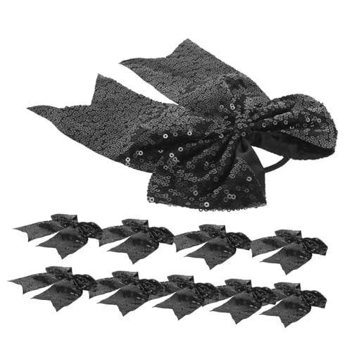 WOONEKY 10 Stück Teiliges Schwarze Cheer Haarschleifen mit Pailletten Elastische Haargummis für Mädchen Vielseitig als Haarband und Pferdeschwanzhalter für Tanz Bühne und Alltagsstyling von WOONEKY