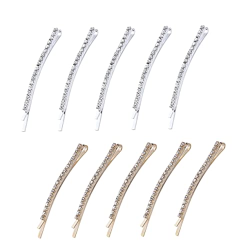 WOONEKY 10 Stück Teiliges Strass Haarklammer Einzelne Reihe Glitzernde Bobby Pins in Gold und Silber Modische Haarspangen für Frauen und Mädchen Langlebige Haarschmuck Accessoires für von WOONEKY