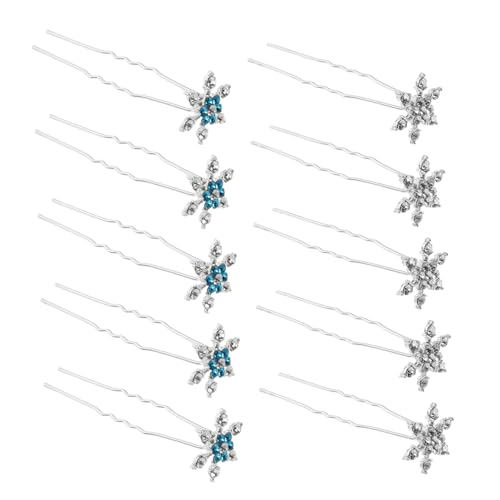 WOONEKY 10 Stück Teiliges U Förmige Haarnadeln Schneeflocken Haarschmuck mit Funkelnden Strasssteinen Stabile Metallclips für Brautfrisuren und Festlichen Hochzeitsschmuck von WOONEKY