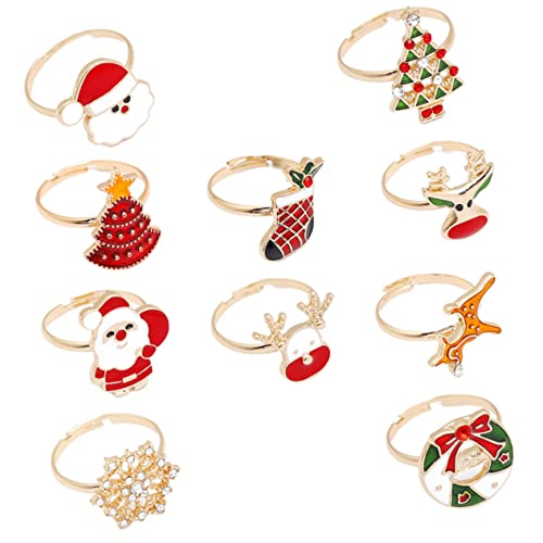 WOONEKY 10 Stück Teiliges Weihnachtsringe für Lustige Dekorative Fingerringe mit Xmas für Jungen und Mädchen als für Spiele zur Weihnachtszeit von WOONEKY