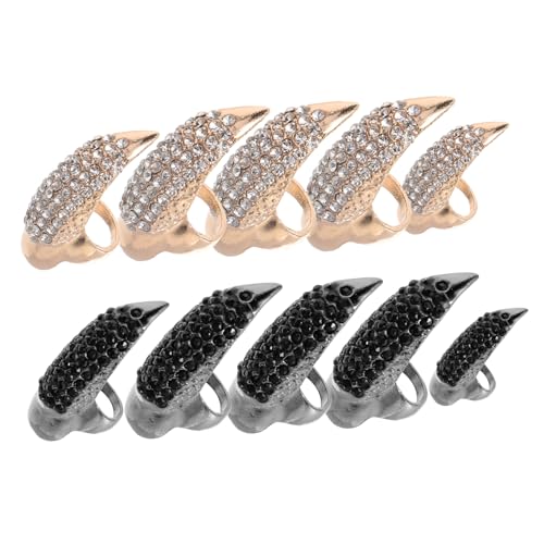 WOONEKY 10stücke Teiliges Gothic Krallen-ringe Mit Strass Für Halloween Und Cosplay Vintage Fingernägel Vielseitig Tragbar Glänzend Und Pflegeleicht Für Auffällige Looks von WOONEKY