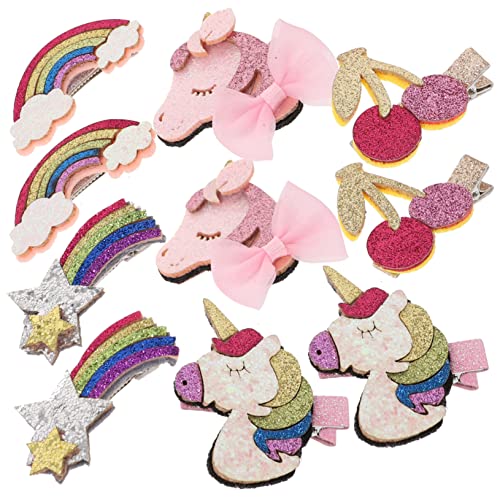 WOONEKY 10stücke Glitzer-haarspangen Mit Pailletten in Einhorn Schleife Meteor Und Regenbogen-formen Für Mädchen Langlebige Haarspangen Als Attraktiver Haarschmuck Für Kindergeschenke von WOONEKY