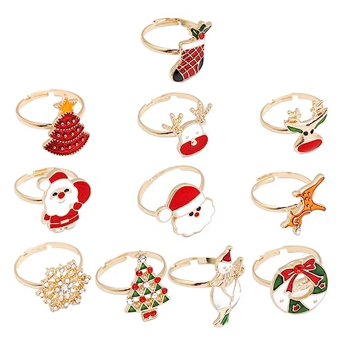 WOONEKY 11 Stück Teiliges Weihnachts Fingerringset Cartoon Fingerschmuck Party Mitbringsel Junge Mädchen Weihnachtsdeko Festlicher Schmuck von WOONEKY