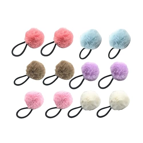 WOONEKY 12 Stück Flauschige Ball Haarbänder Elastische Haargummis für Mädchen Ponytail Halter und Armbänder Dekorationsaccessoires Weiß Himmelblau Khaki Helllila pro Farbe von WOONEKY