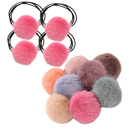 WOONEKY 12 Stück Teiliges Elastische Haarbänder mit Flauschigen Pompons Weiche Haargummis für Damen und Mädchen Komfortable Pferdeschwanzhalter Haarschmuck Accessoires von WOONEKY