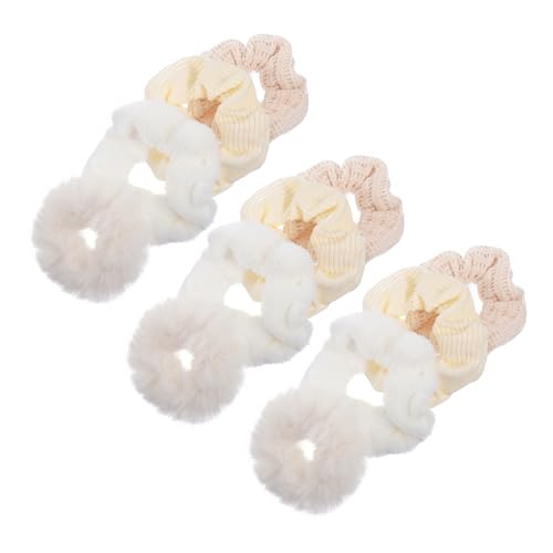 WOONEKY 12 Stück Teiliges Flauschige Haargummis aus Plüsch und Cord Elastische Ponytail Halter für Damen und Mädchen Weiche Haarbänder in Verschiedenen Mustern Schonend zu Dünnem und von WOONEKY