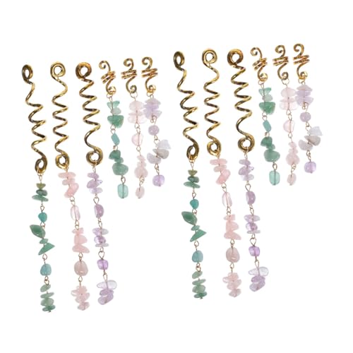 WOONEKY 12 Stück Teiliges Haarzopf schmuckset mit Langlebigen Dreadlock accessoires Ethnischem Stil Jade anhängern in Rosa und Grün Geeignet für Frauen und Mädchen Einfaches Styling für von WOONEKY