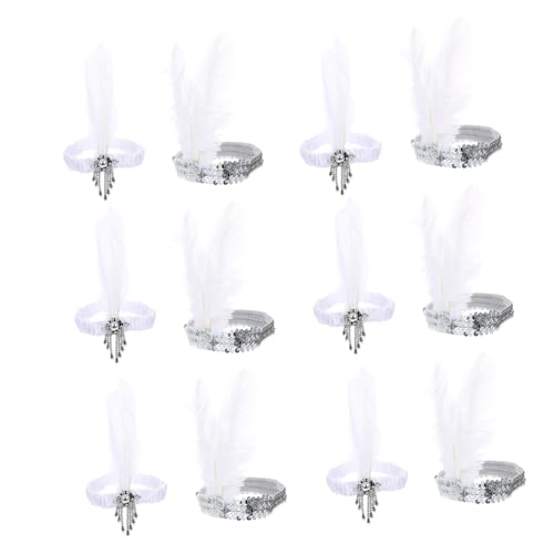 WOONEKY 12stücke Glitzernde Haarreifen Für Erwachsene Kopfbedeckungen Für Bühnenkostüme Und Partys Mit Federn Und Perlen Weiß Für Festivals Und Aufführungen von WOONEKY