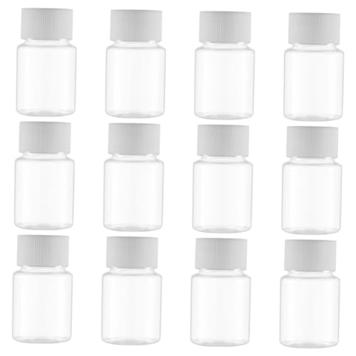 WOONEKY 12stücke Transparente Kunststoffflaschen Leere Flaschen Mit Verschluss Für Medikamente Und Dosierungen Plastikflaschen Mit Kappe Als Behälter Für Inhalte von WOONEKY