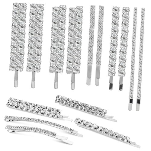 WOONEKY 15 Stück Teiliges Silberne Strass Haarklammern für Damen Funkelnde Hochzeits Haarspangen Leichte Tragbare Haaraccessoires Vielseitig Einsetzbar für Frisuren von WOONEKY