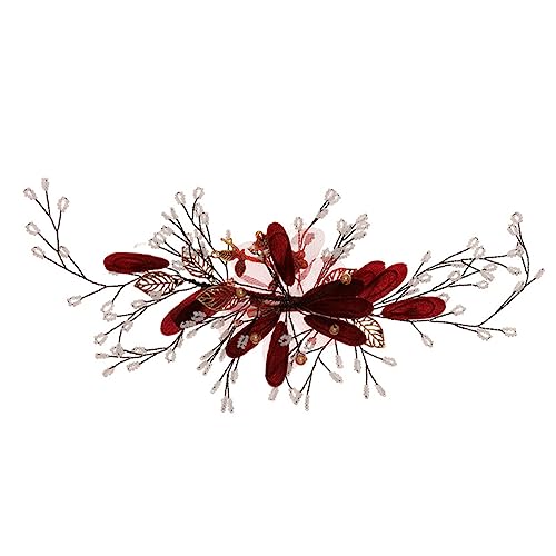 WOONEKY 1stück Rote Blumen Haarspange Handgefertigter Braut Haarschmuck Elegante Hochzeitsaccessoire Für Braut Und Brautjungfern Für Feste Und Alltag von WOONEKY