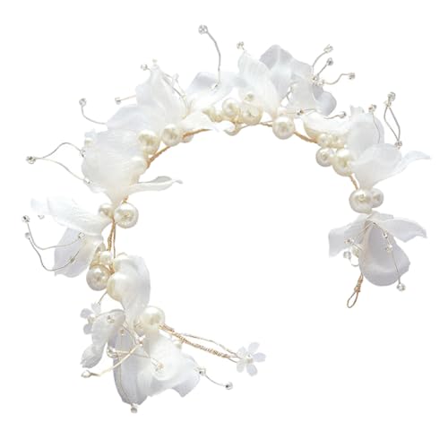 WOONEKY Perlen Stirnband Für Braut Hochzeit Party Mit Stoffblumen Verzierung Haar Schmuck Kopfschmuck Dekoration Für Frauen Mädchen von WOONEKY