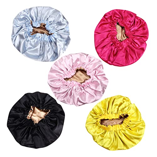 WOONEKY Doppellagige Satin Schlafmütze Für Frauen Verstellbar Und Elastisch Mobcap Zum Schutz Der Haare Beim Schlafen Waschen Und Schminken Hält Frisuren Frisch Und Krausfrei von WOONEKY