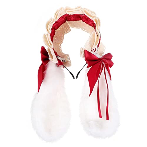 WOONEKY Lolita Lace Bowknot Haarschmuck Für Mädchen Verstellbares Cosplay Haarband Mit Süßen Hasenohren Als Fotorequisit Weinrot von WOONEKY