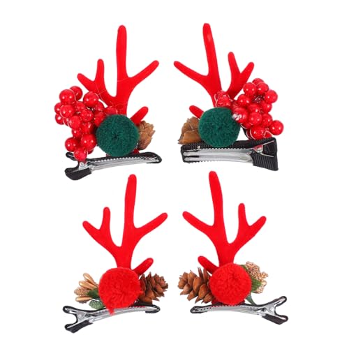 WOONEKY 2 Paare Weihnachts Hirschgeweih Haarklammern Haarschmuck Rot Beeren Haarspangen Kreativer Xmas Haarschmuck für Mädchen von WOONEKY