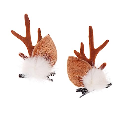 WOONEKY 2 STÜCK Weihnachts Haarspangen für Plüsch Geweih und Weißen Pompons Festliche Haardekoration für Mädchen und Damen für Partys und Besondere Anlässe von WOONEKY