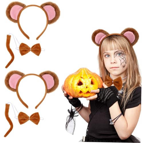 WOONEKY 2sätze Tier Kopfband Mit Ohren Und Fliege Kostümset Für Halloween Und Cosplay Tierische Accessoires Für Erwachsene von WOONEKY