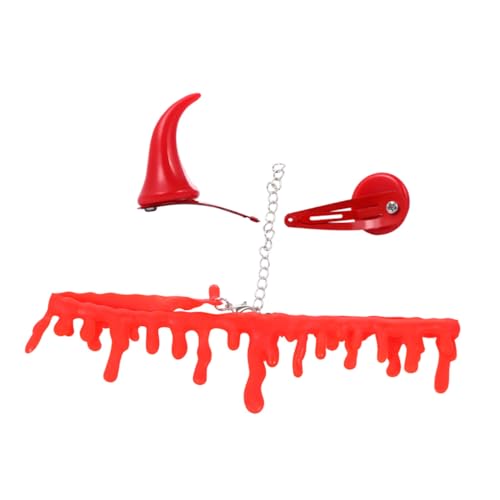 WOONEKY 2 Satz Teiliges Halloween Accessoire mit Teufelshorn Haarspange und Halskette Modisch für Damen Halloween Kostüm und Party Dekoration von WOONEKY