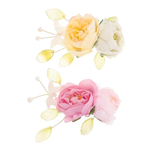 WOONEKY 2 Stück Blumige Haarklammern Teiliges Boho Haarschmuck Damen Hochzeit Haarklammer Rutschfest Eleganter Blumenhaarschmuck für Braut und Festliche Anlässe von WOONEKY