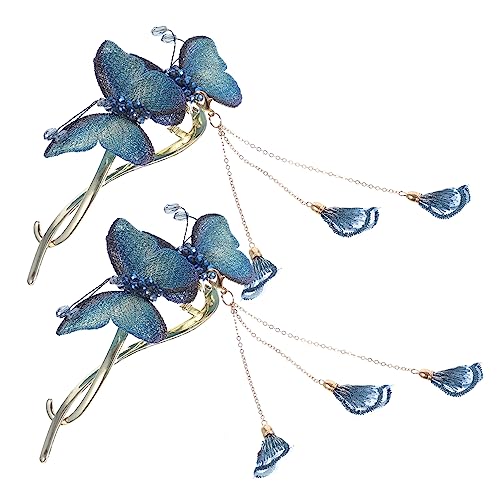 WOONEKY 2stücke Doppelte Schmetterlings-haarspangen Mit Quasten Stilvolle Haarklammern Für Damen Für Besondere Anlässe Und Alltag in Blau von WOONEKY
