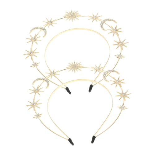 WOONEKY 2 Stück Doppellagige Haarreifen mit Sechsstrahligem Stern und Mond Charms Stabile Rutschfest Komfortabel Eleganter Kopfschmuck für Frauen Geeignet für Hochzeiten und Partys von WOONEKY