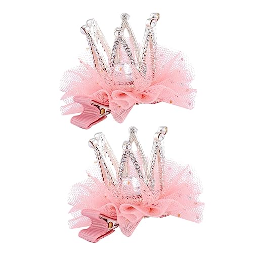 WOONEKY Modische Haarnadel mit Diamantkrone für Jungen und Mädchen Schleife Haarnadeln Set mit Netzkrone Haar-Accessoires für Mädchen Rosa von WOONEKY
