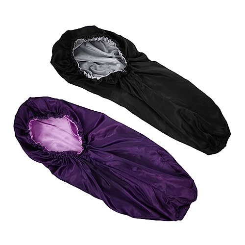 WOONEKY 2 Stück Elastische Schlafhauben aus Doppellagigem Satin Lange Haarkappen zum Schutz und Pflege Haare Rutschfeste Haube für Damen Bewahrt Frisur und Feuchtigkeit über Nacht von WOONEKY