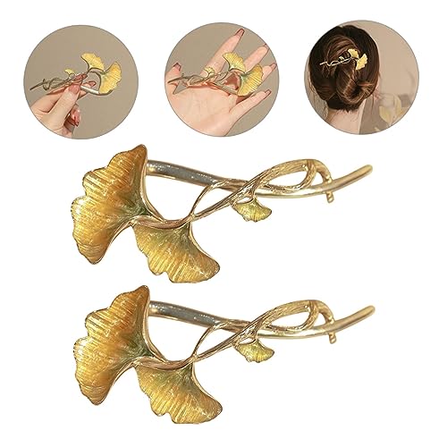 WOONEKY 2 Stück Ginkgo Haarspange Metall Haarklammern Haarknoten Accessoires für Frauen Hochzeit Party Festival Frisuren Zubehör von WOONEKY
