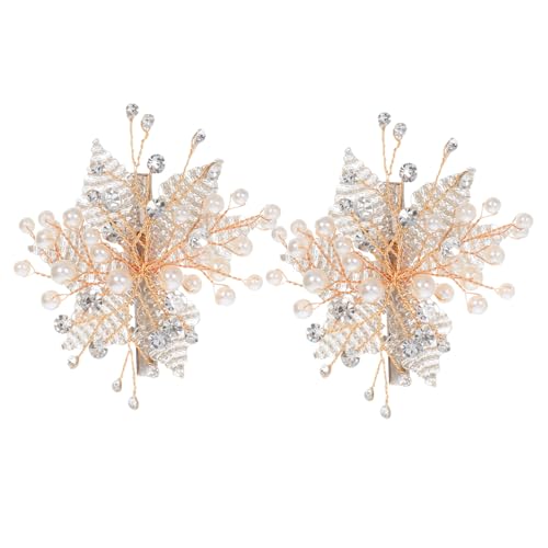WOONEKY 2 Stück Handgefertigte Perlen haarspangen mit Strassblumen Eleganter Brautschmuck Komfortabel und Vielseitig für Hochzeiten Partys und Festliche Anlässe Goldfarbene Haarnadeln für von WOONEKY