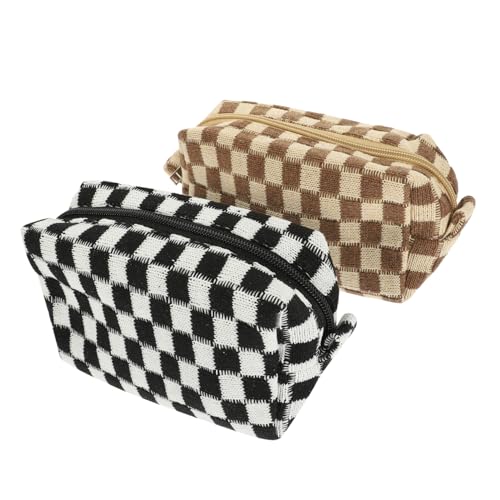 WOONEKY 2 Stück Karierter Kosmetikbeutel mit Reißverschluss Praktische Make Up für Toilettenartikel Robuster und Modischer Organizer für Unterwegs für Reisen und Täglichen Gebrauch von WOONEKY